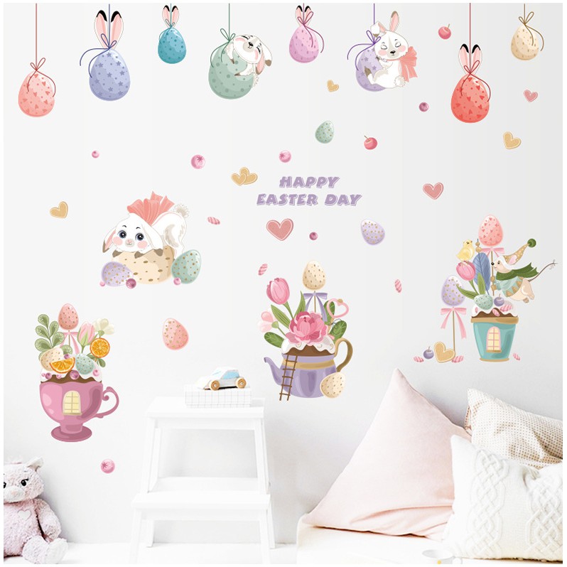 Decal dán tường Thỏ con cùng bong bóng đáng yêu