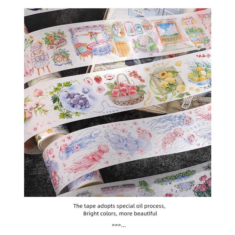 Cuộn Băng Keo Washi 200cm Họa Tiết Dễ Thương Trang Trí Sổ Tay
