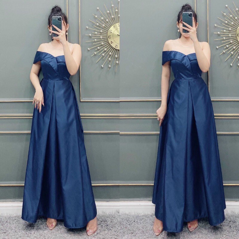 đầm xoè maxi trễ vai