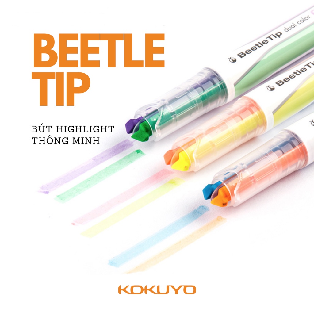 Bút Đánh Dấu Học Sinh 2 Màu Thông Minh Kokuyo Beetle Tip Cây Đầu To