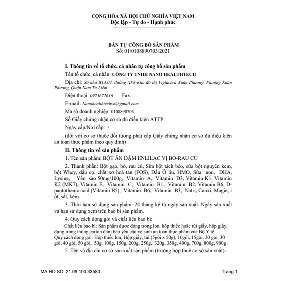 Bột ăn dặm Bò - Rau Củ ENLILAC bổ sung dinh dưỡng cho bé, tăng cường hệ miễn dịch Hộp 250gr