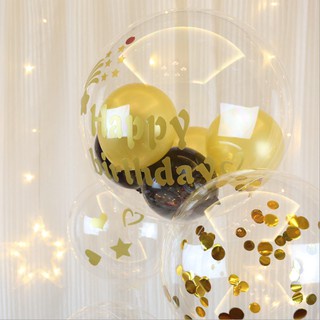 Sticker Trong Suốt 10-20 inch Hình Bong Bóng Và Chữ Happy Birthday