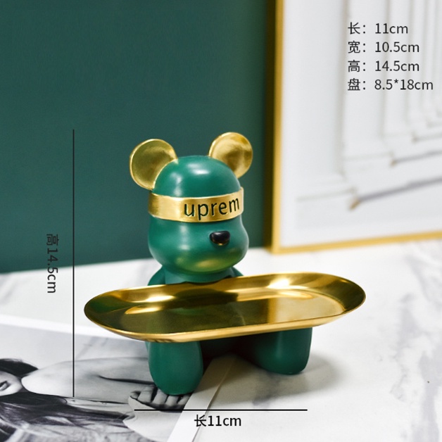 Tượng gấu bê khay đựng mỹ phẩm và trái cây, tượng gấu ngồi decor nội thất, trưng bày và quà tặng sang trọng