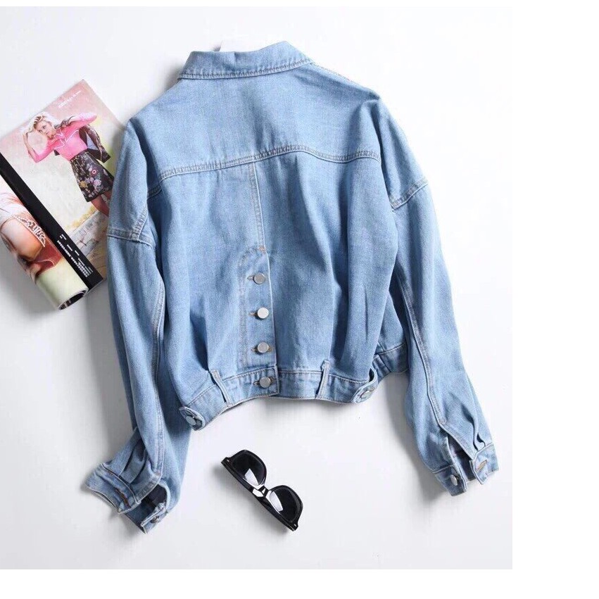 ÁO KHOÁC JEAN NỮ PHỐI CÚC SAU LƯNG THỜI TRANG XANH JEAN 3309