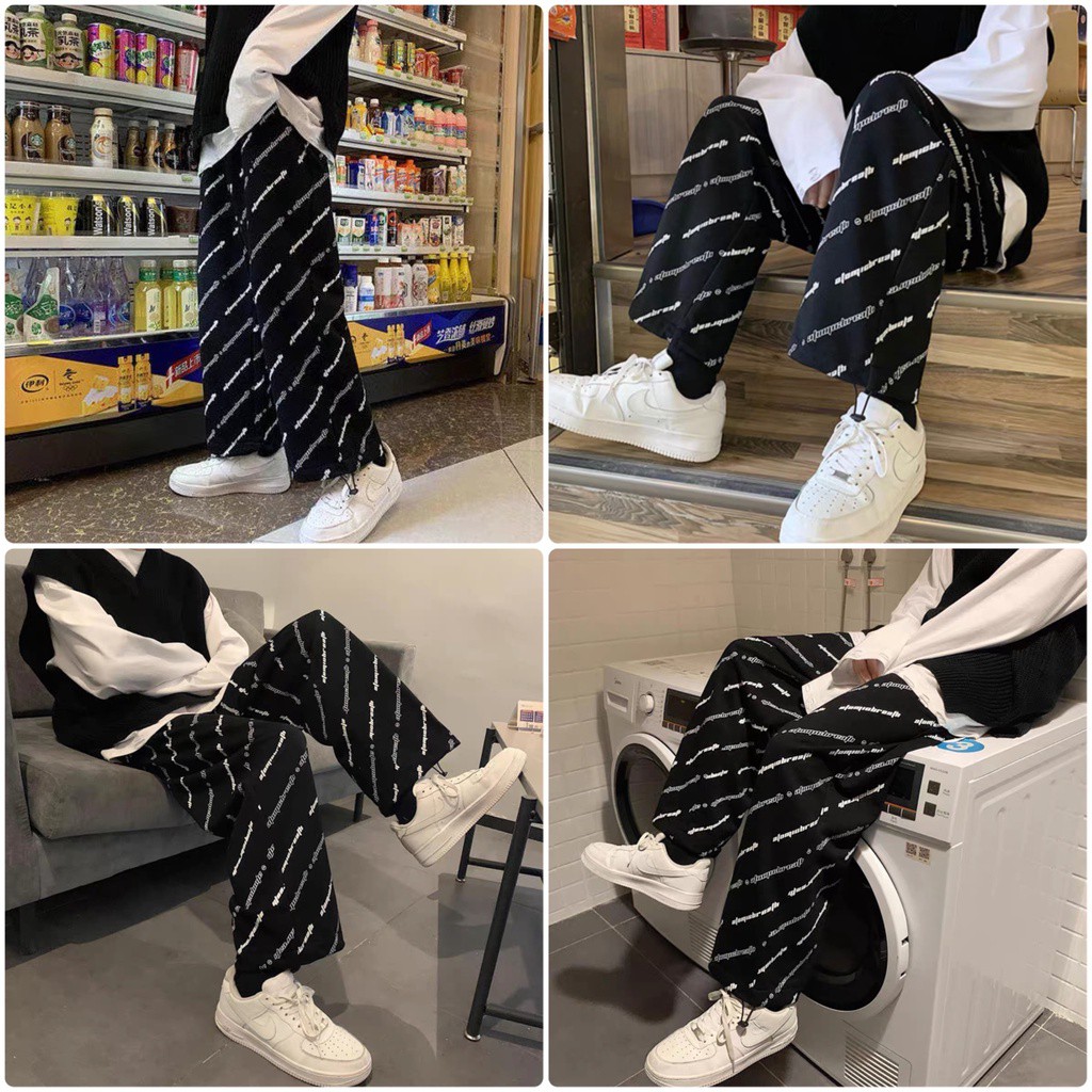 Quần ống rộng nam nữ Unisex L99, quần jogger nam in chữ chéo chất liệu cao cấp mềm mại phong cách Hàn Quốc.