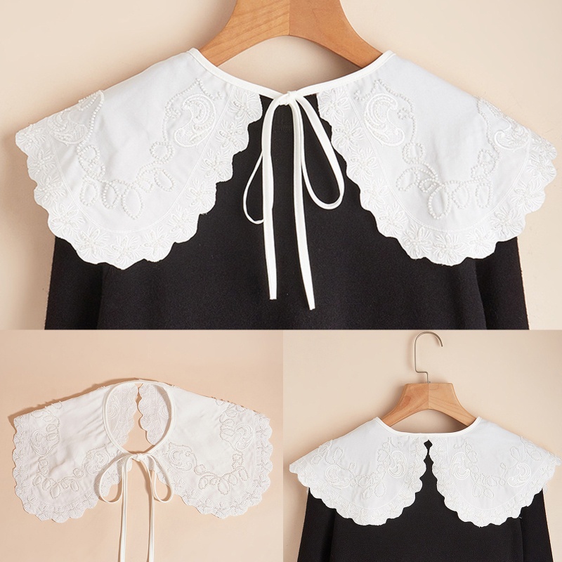 Khăn Choàng Cổ Thêu Hoa Đính Hạt Có Thể Tháo Rời Phong Cách Hàn Quốc Cho Nữ