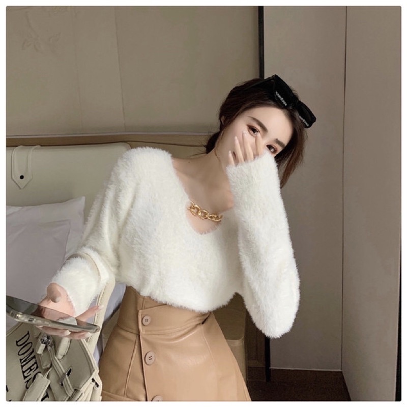 Áo len lông thỏ kèm dây xích ( sẵn đen ) | BigBuy360 - bigbuy360.vn