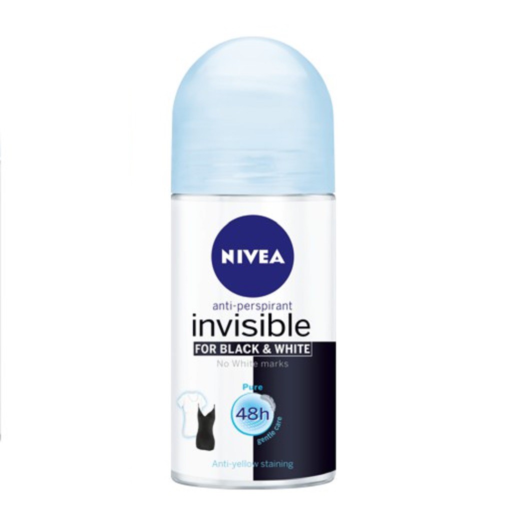 Lăn Ngăn Mùi Nivea Black &amp; White 5in1 Ngăn Vệt Ố Vàng Vượt Trội 50ml - 82234