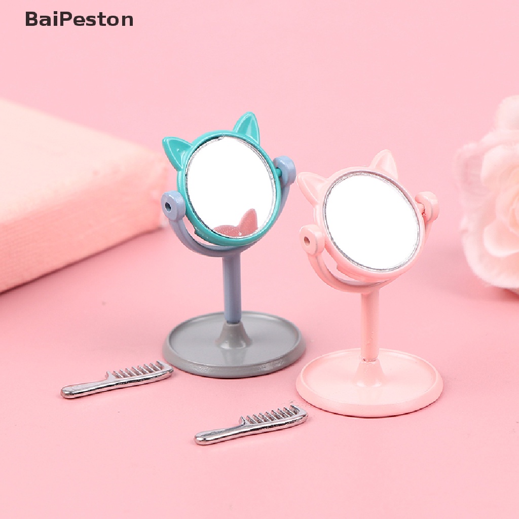 [BaiPeston] 1/12 Makeup Mini Rabbit Ears Mirror Furniture For Dollhouse Toy Accessories ♨HOT SELL