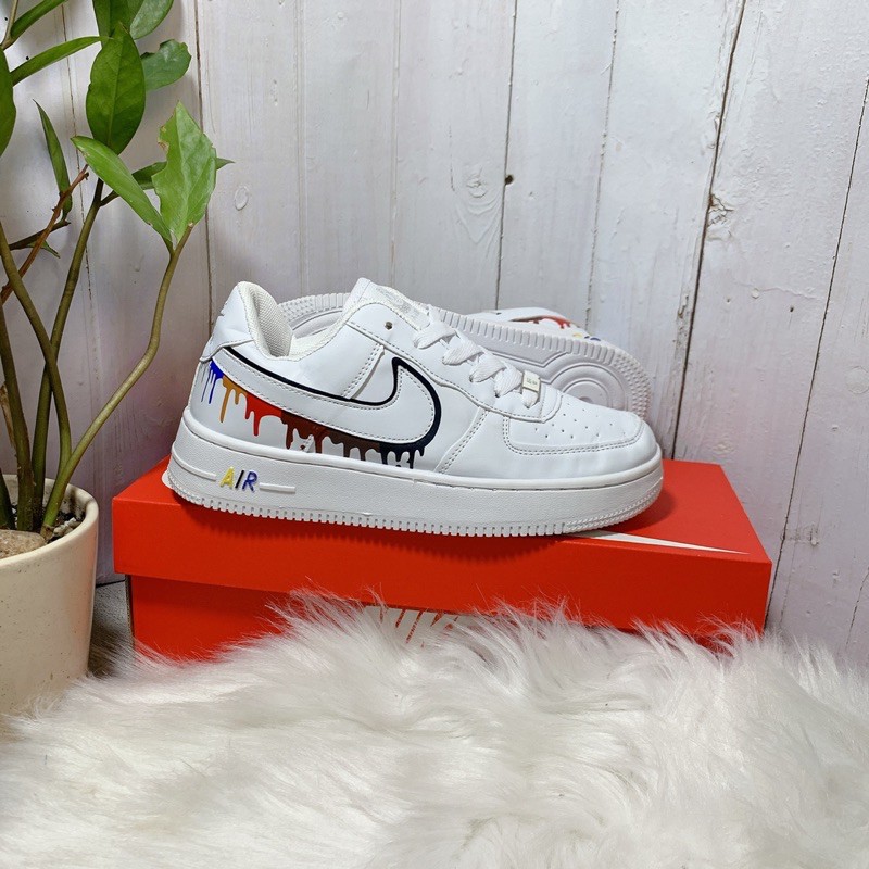 Giày thể thao trắng custom chảy màu nam nữ tặng box