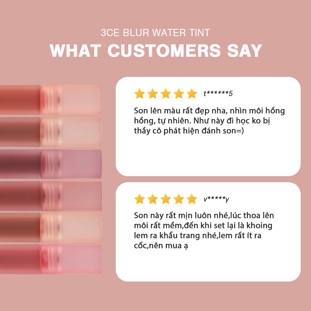 Son Kem 3CE Cho Viền Môi Mờ Ảo Không Lem Khi Đeo Khẩu Trang 3CE Blur Water Tint 4.6g | Official Store Transferproof Lip Make up Cosmetic