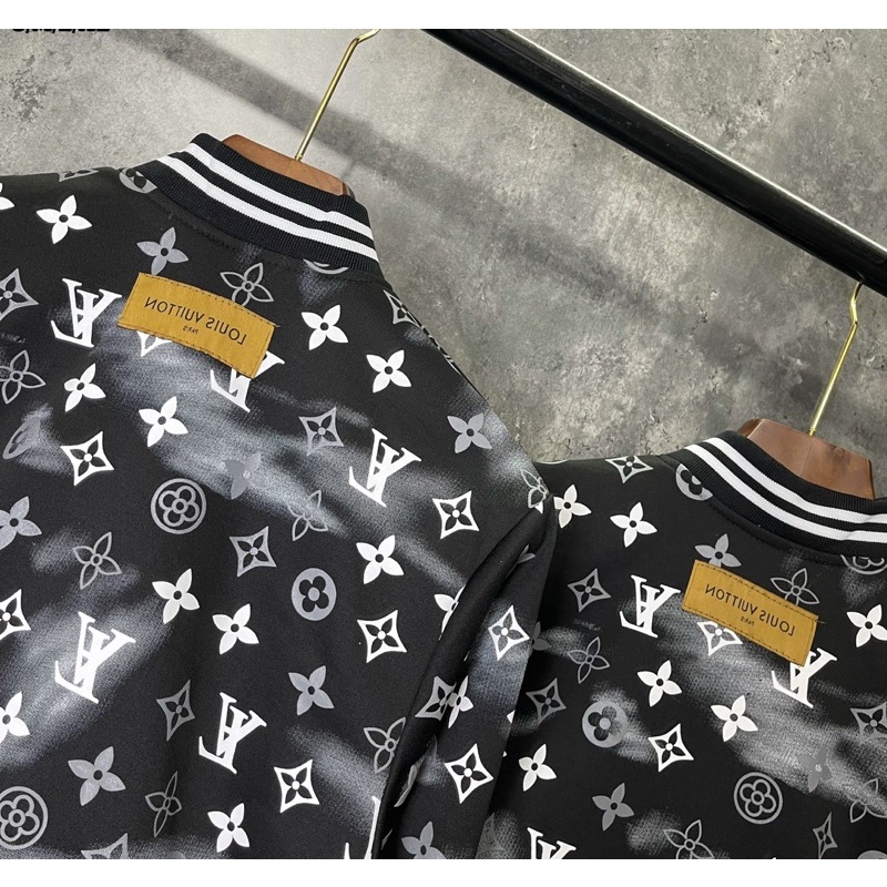 Áo khoác bomber thời trang đơn đôi có hoạ tiết in logo lv, Áo khoác thu đông phong cách giới trẻ btshop từ s đến xl