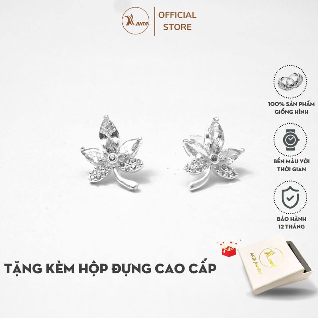 Bông tai bạc ATJ9082 dành cho nữ hình lá đính đá Leaves with rhinestones ANTA Jewelry