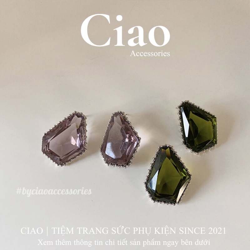 [HOẢ TỐC 1H] Khuyên tai/ Bông tai mạ bạc S925 thiết kế đính đá mới lạ Gemstone Ciao