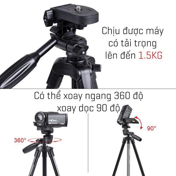 Chân máy ảnh, điện thoại Tripod YT-5208 cao tối đa 125cm - tặng kèm remote