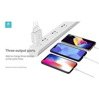 Củ sạc nhanh Devia 3 cổng USB- Hàng chính hãng