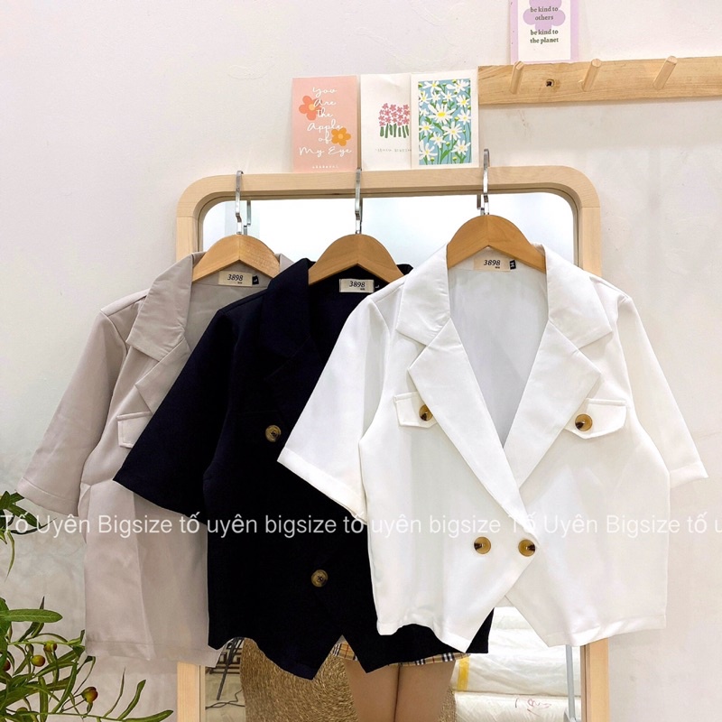 (T.U Bigsize 50-80kg) Áo Blazer Cổ Vest Dáng Ngắn 1 Lớp Phong Cách Ulzzang | BigBuy360 - bigbuy360.vn