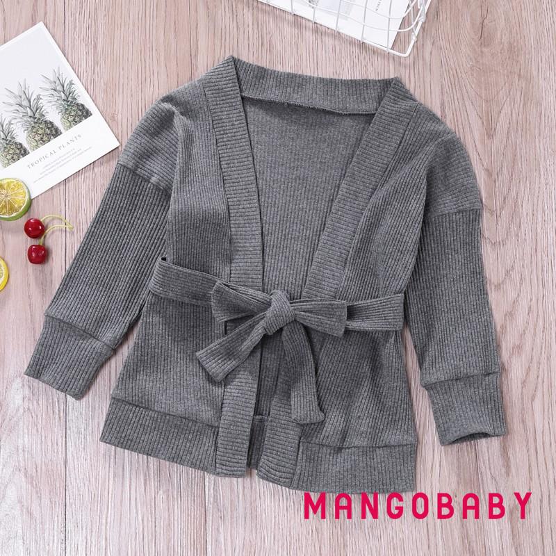 Áo Khoác Cardigan Dệt Kim Tay Dài Hở Vai Phối Dây Thắt Eo Thời Trang Xuân Hè Cho Bé Gái