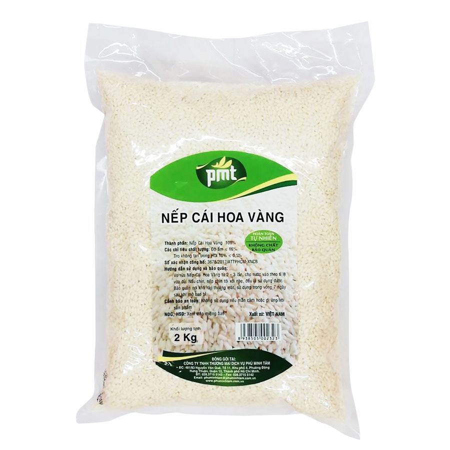 Gạo Nếp Cái Hoa Vàng Phú Minh Tâm 2KG - Hạt To Tròn Hương Thơm Tự Nhiên