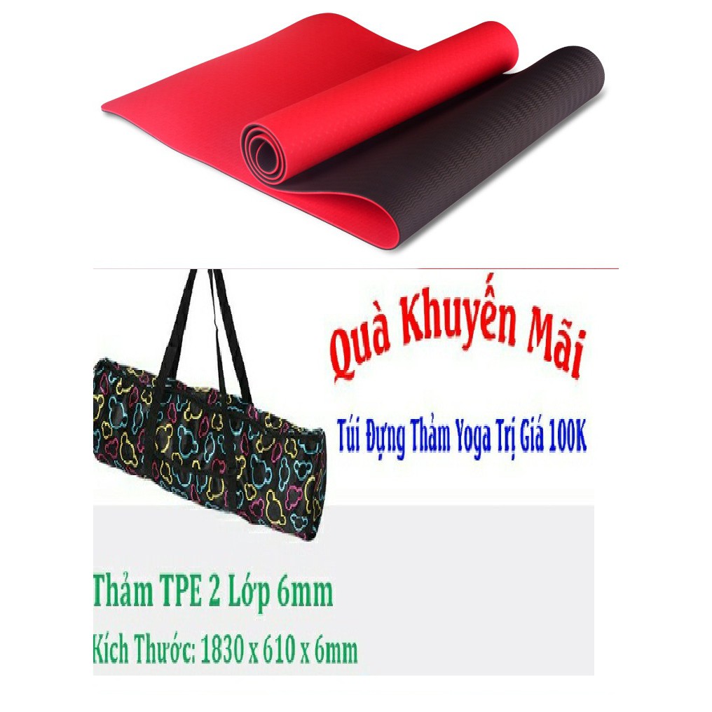 Thảm tập yoga TPE 2 lớp loại 8mm hoặc 6mm cao cấp( ko túi)