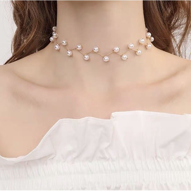 Vòng cổ nữ choker chuỗi ngọc trai nhân tạo thời trang dự tiệc đi chơi xinh xắn