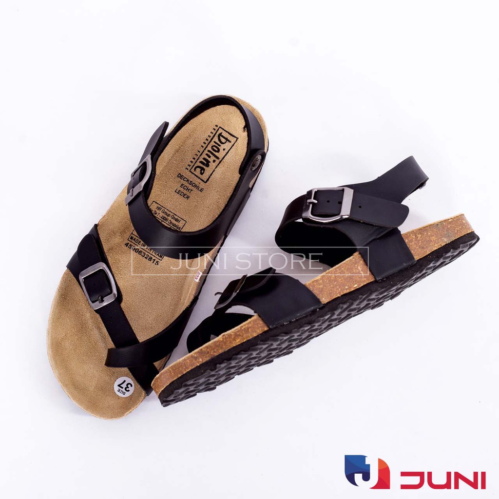 [DA PU-CHỐNG NƯỚC] PU14- Dép sandal quai chéo Unisex da PU, đế trấu Bioline Birken - Xuất khẩu châu Âu - Juni Store
