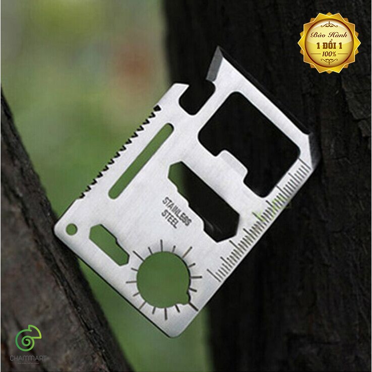 Bộ 5 miếng thép đa năng 11 công dụng thẻ phượt đa năng Steel Credit Card Survival Tool màu bạc