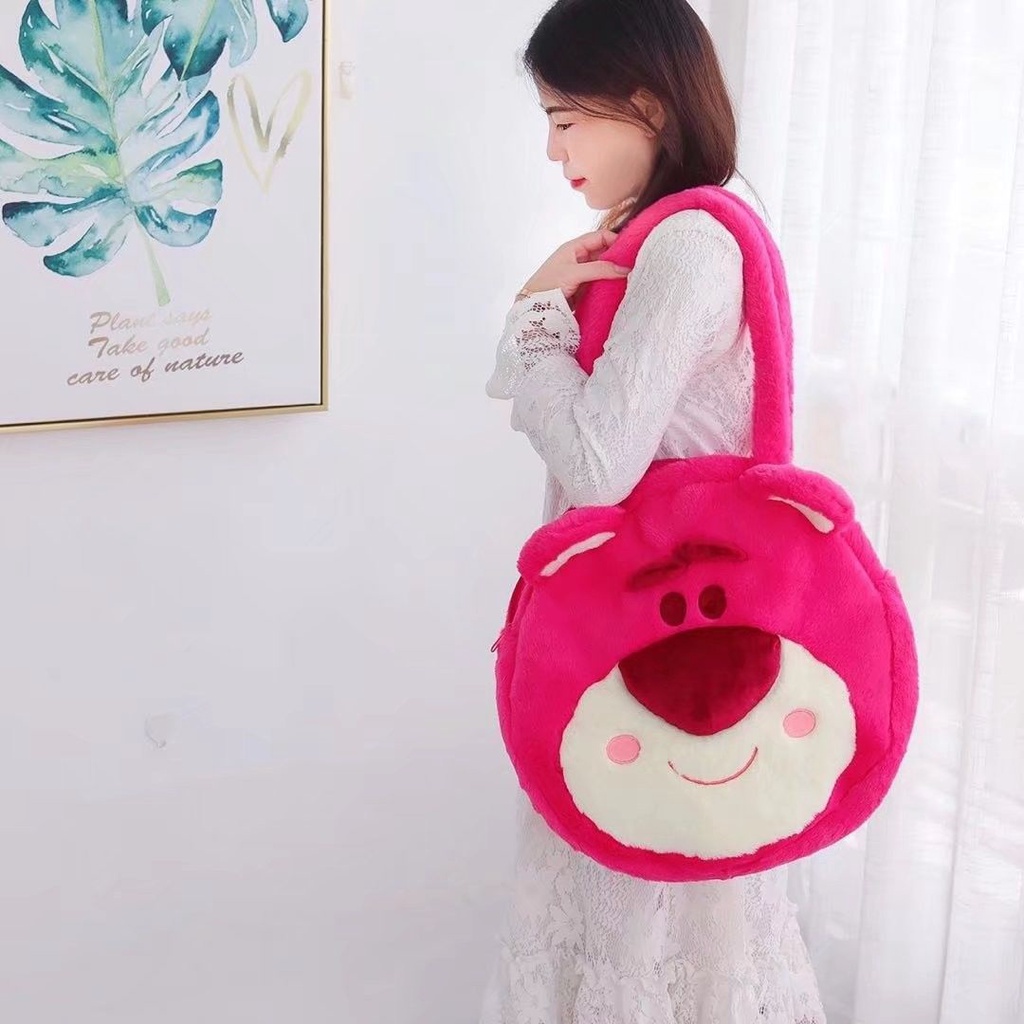 Túi Xách Đeo Vai Hình Tròn Cỡ Lớn Nhồi Bông Họa Tiết Hoạt Hình 2 Kiểu Dễ Thương Cho Học Sinh
