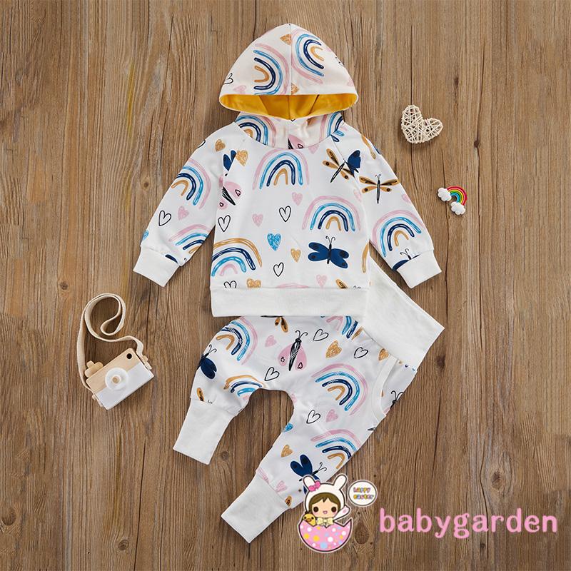 Set áo hoodie + quần dài lưng cao co giãn họa tiết cầu vồng cho bé