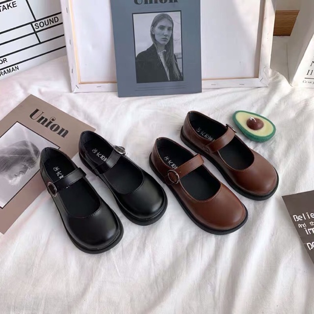 U069 Giày ULZZANG quai ngang bằng da khoá tròn đế bệt (ảnh chụp thật ở cuối)