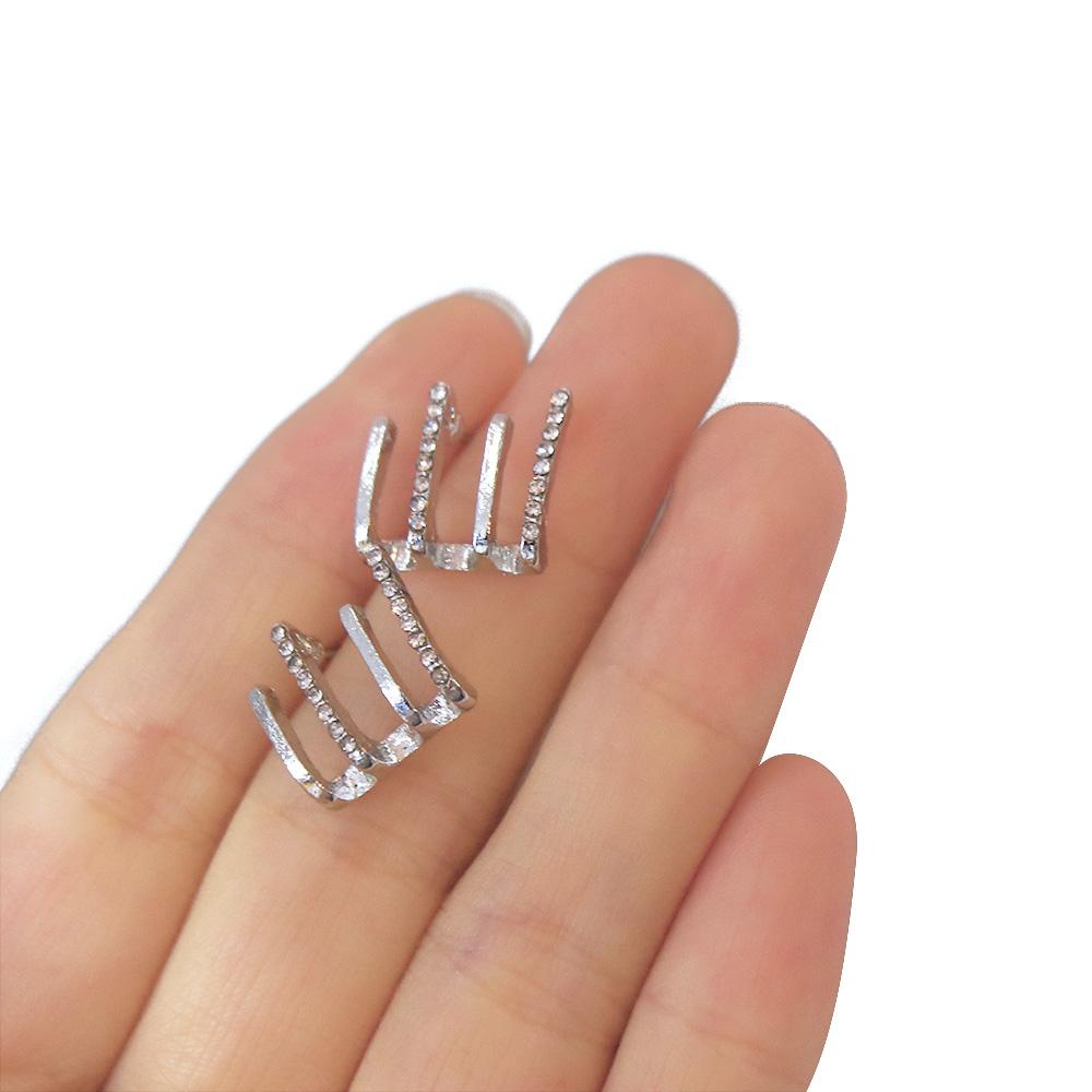 Khuyên Tai VANES1 Đính Đá Thanh Lịch Cho Nữ|Bông Tai Bốn Hàng Bốn Móng Thời Trang Nữ Tính