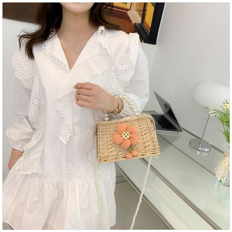 Túi Đeo JASMIN NOIR Chéo Mây Đan Đính Hoa Ngọc Trai Thời Trang Cho Nữ