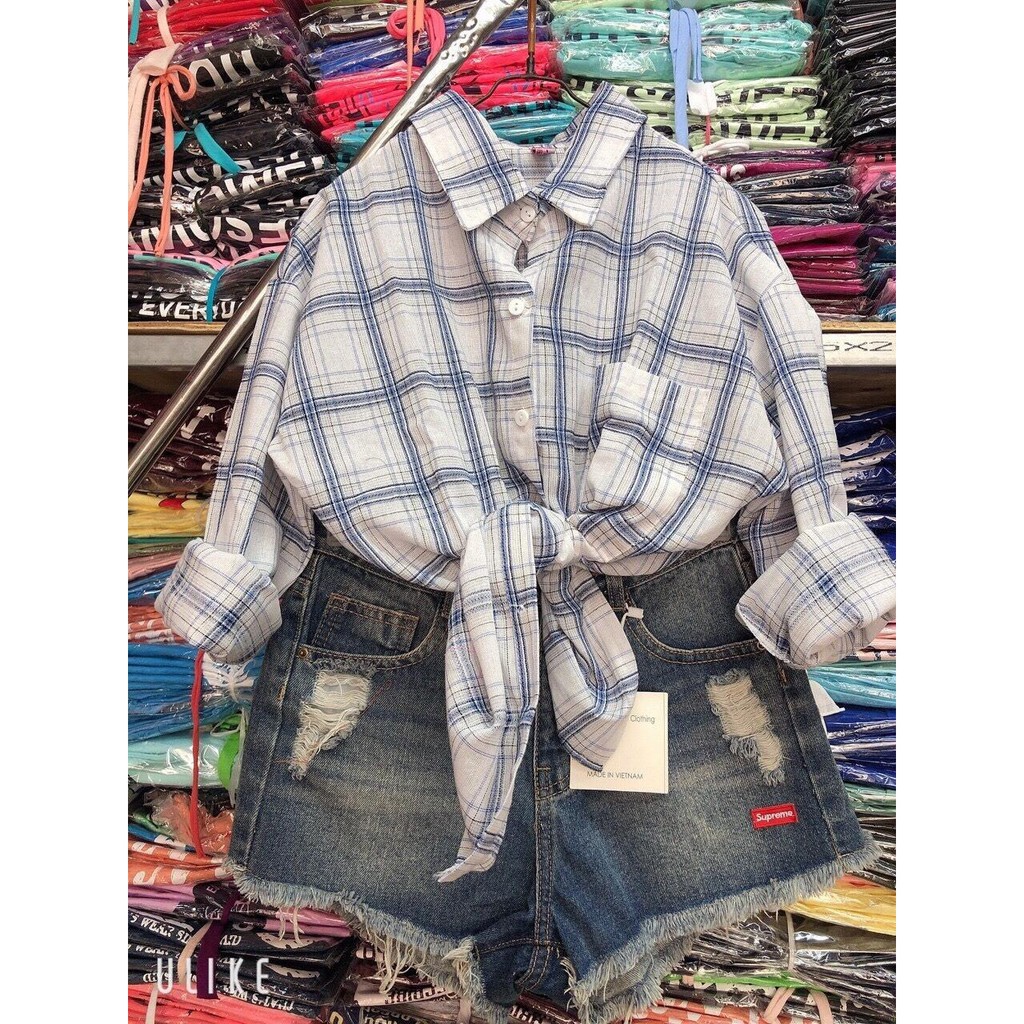 Áo sơ mi nữ tay dài sọc caro giá rẻ siêu đẹp ( hình thật ) | BigBuy360 - bigbuy360.vn