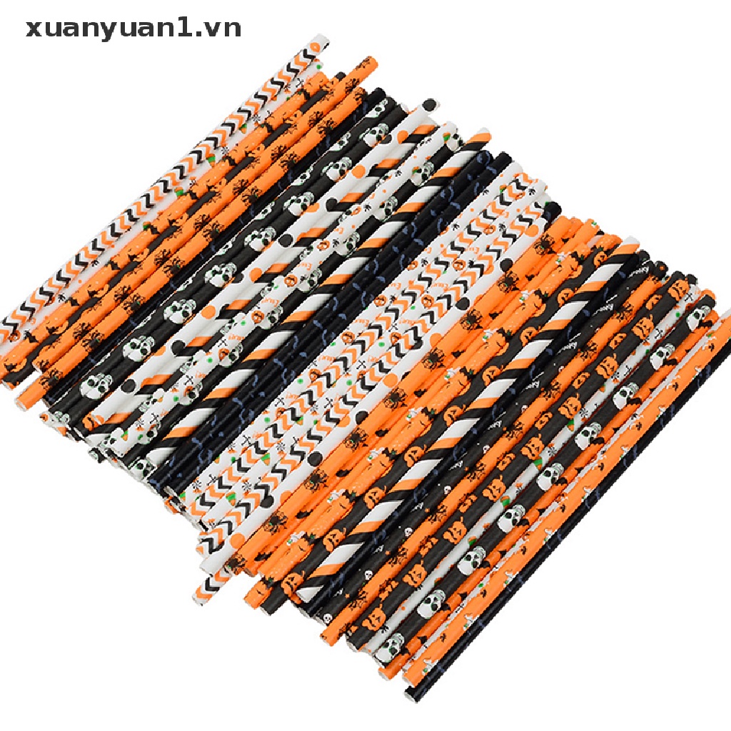 Set 25 Ống Hút Giấy Họa Tiết Halloween Độc Đáo