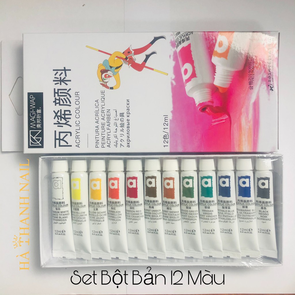 Set Bột Vẽ Cọ Bản 12 Màu Acrylic Painting [ Bột Bản ]