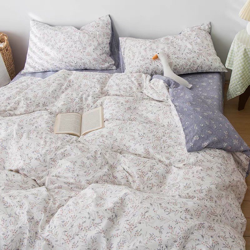 Set Vỏ chăn ga gối Cotton nguyên chất 100% hoa lá mùa Thu