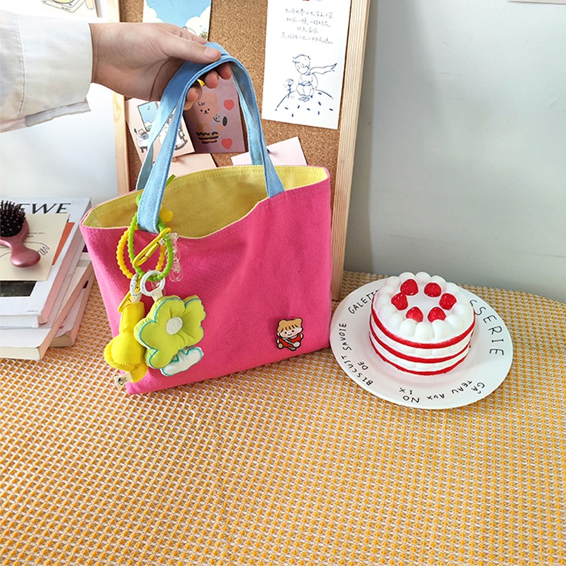 Túi Xách Canvas Hai Mặt Màu Sắc Tương Phản Hình Gấu Dễ Thương