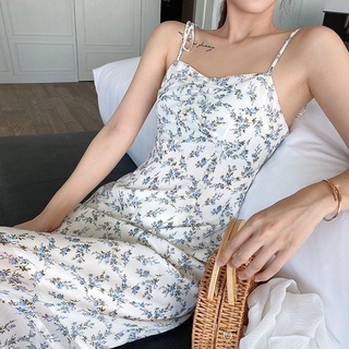 Váy đầm hai dây hoa nhí dáng dài voan maxi nhẹ nhàng