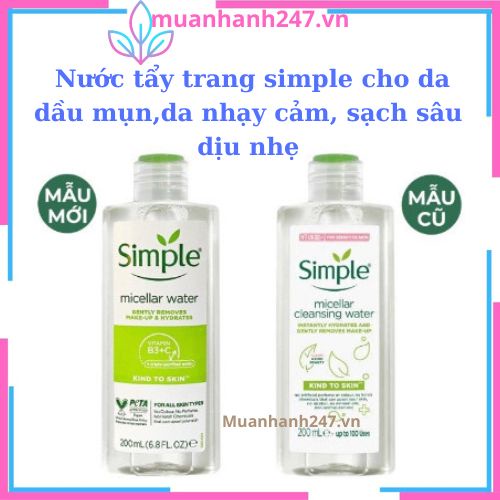 Nước tẩy trang,Nước tẩy trang cho da dầu mụn,da nhạy cảm, tẩy trang simple sạch sâu dịu nhẹ