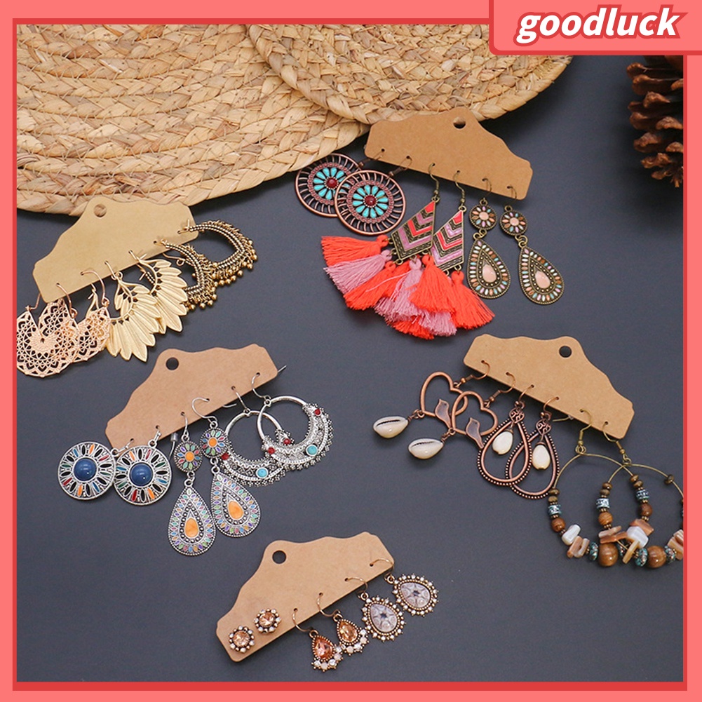 Bộ 3 đôi bông tai dáng tròn hình giọt nước có tua rua dáng treo cho nữ giới