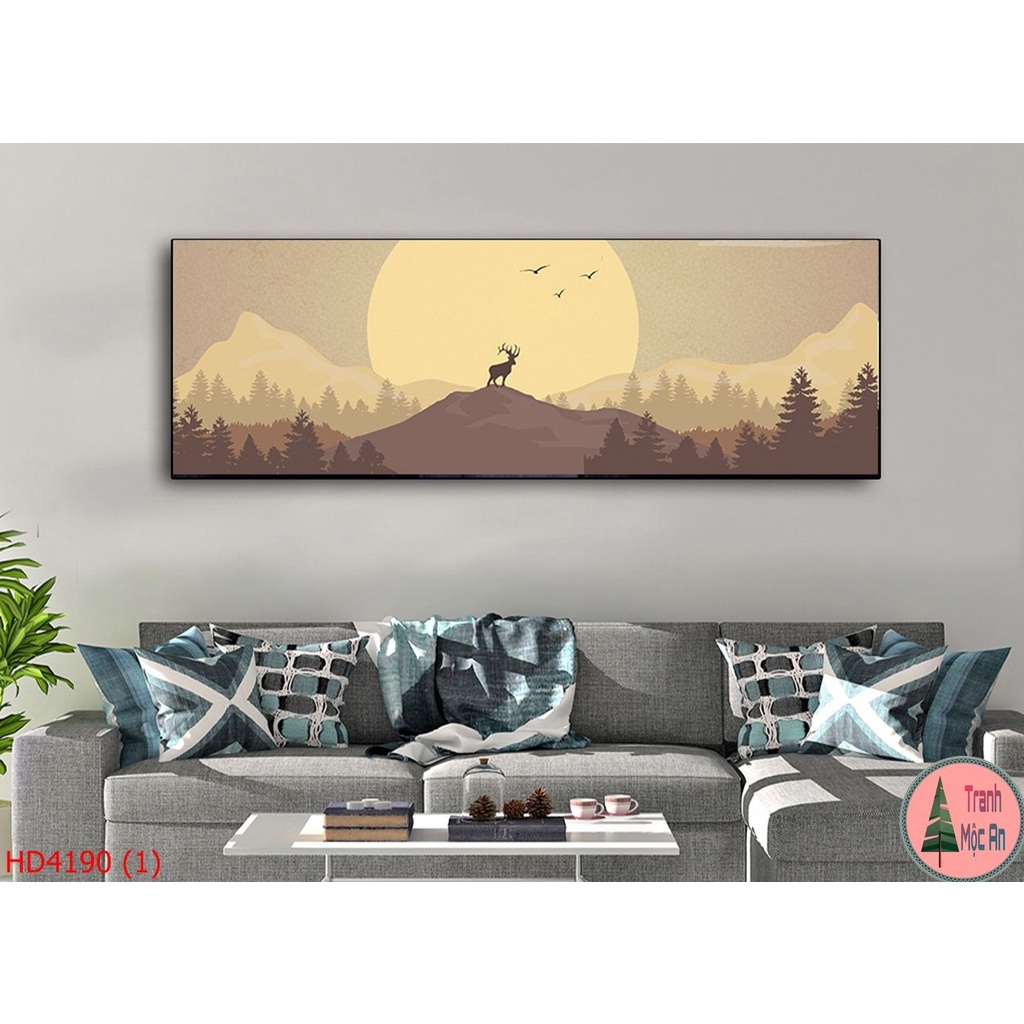 Size bé  tranh ngang CHÚ HƯƠU cao cấp Treo Tường Tráng gương trang trí phòng khách