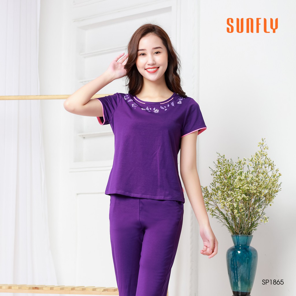 Đồ bộ mặc nhà Cotton áo cộc, quần dài Sunfly SP1865