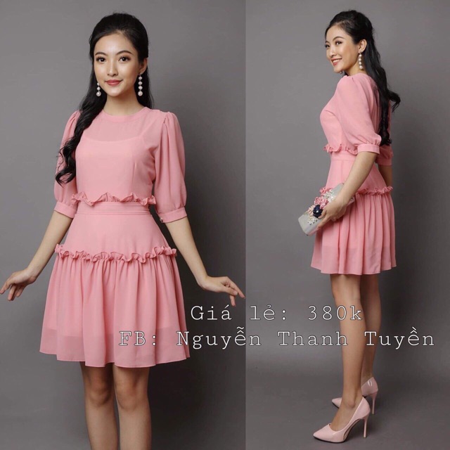 Đầm lụa xoè nhún bèo duyên dáng