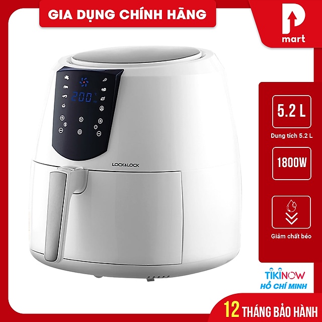 [Mã 254ELSALE giảm 7% đơn 300K] Nồi Chiên Không Dầu Lock&amp;Lock EJF357WHT (5.2 Lít) - Hàng Chính Hãng