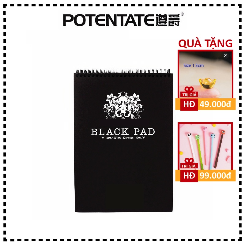 Sổ vẽ giấy đen Potentate Black Pad A4 120gsm