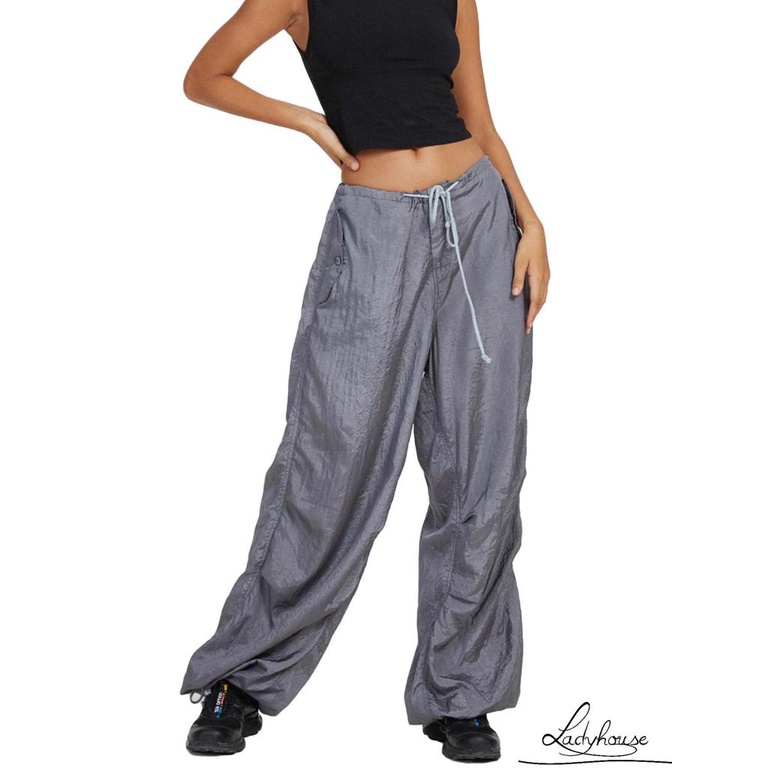 Quần Dài Dáng Rộng Màu Sắc Đơn Giản Có Dây Rút Dành Cho Nữ