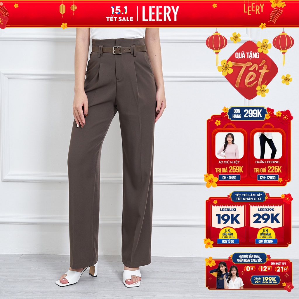 Quần suông lưng cao công sở nữ, thiết kế chất vải đẹp loại QS-02 - LEERY