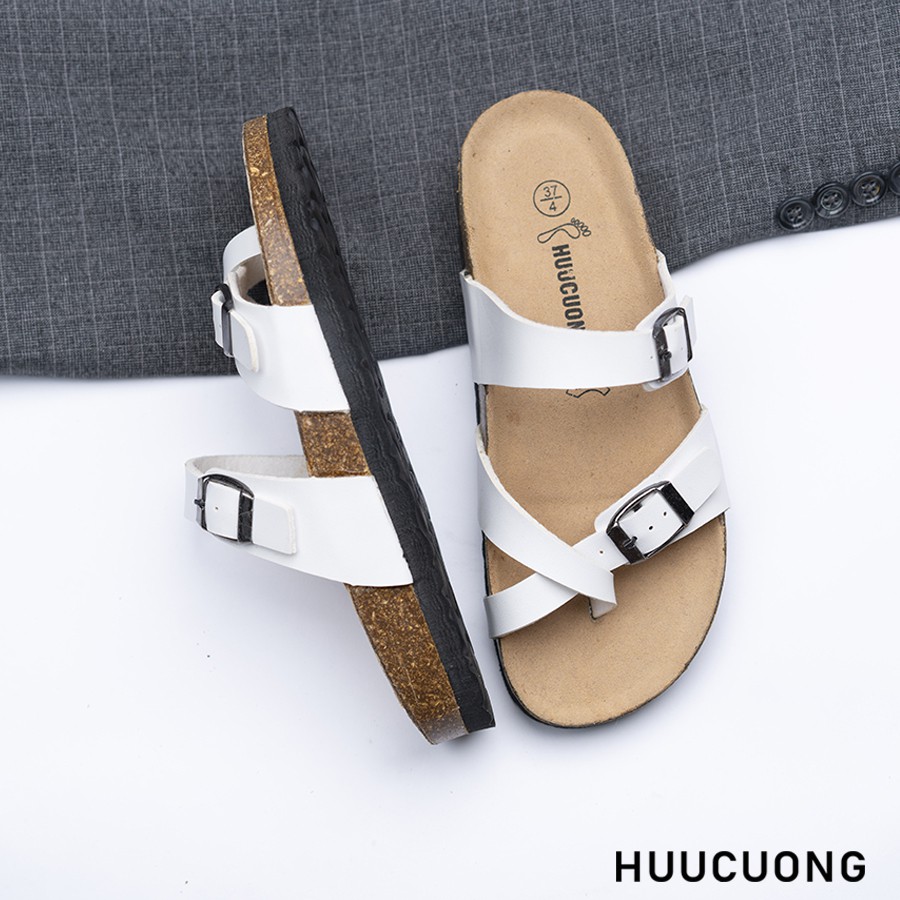 Dép nữ HuuCuong -xỏ ngón trắng đế trấu handmade