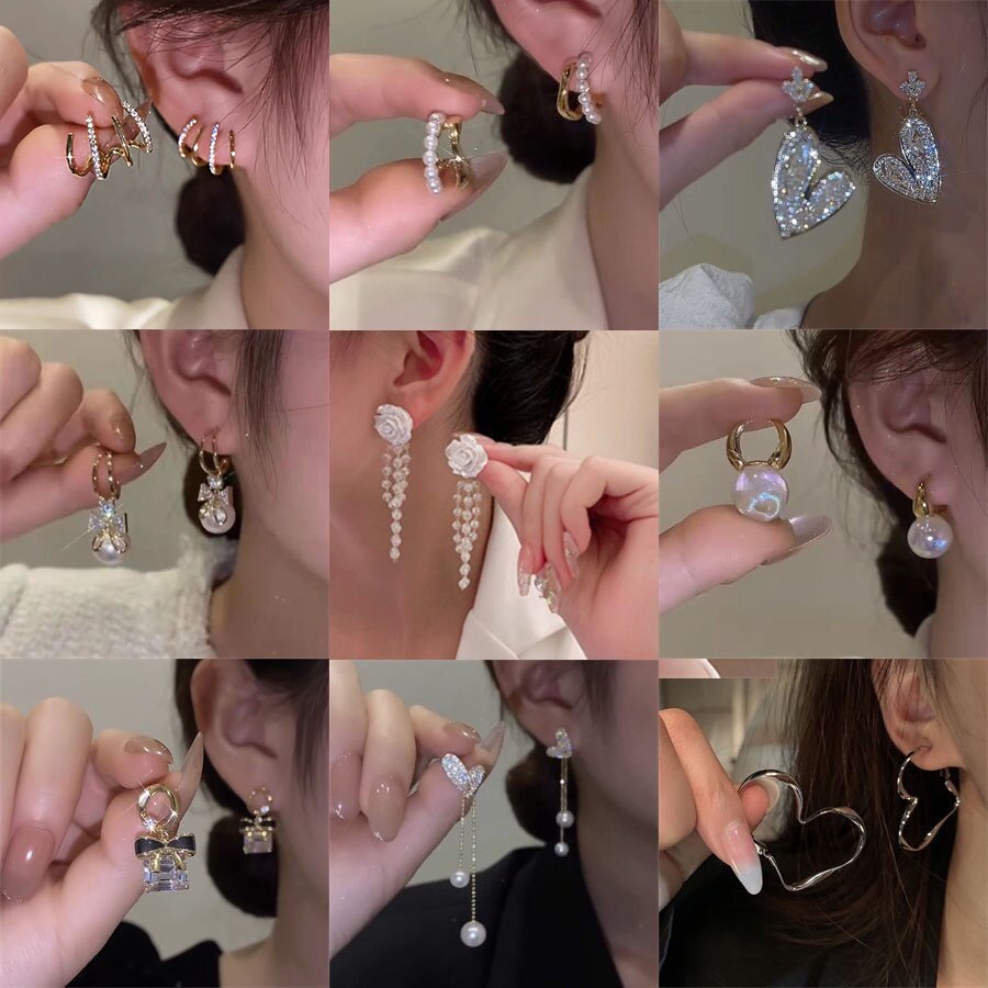 Khuyên Tai Mạ Bạc 925 Đính Đá Zircon Và Ngọc Trai Nhân Tạo Thời Trang Cho Nữ