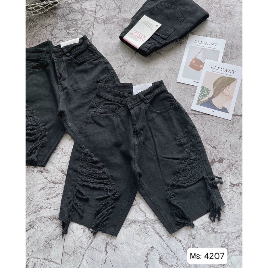Quần ngố jean nữ rách màu đen size đại hàng VNXK MS4207 thời trang bigsize 2Kjean